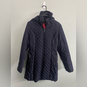 Esprit Navy Long Line Quilted Spring Jacket Zipped in Hood Sz S